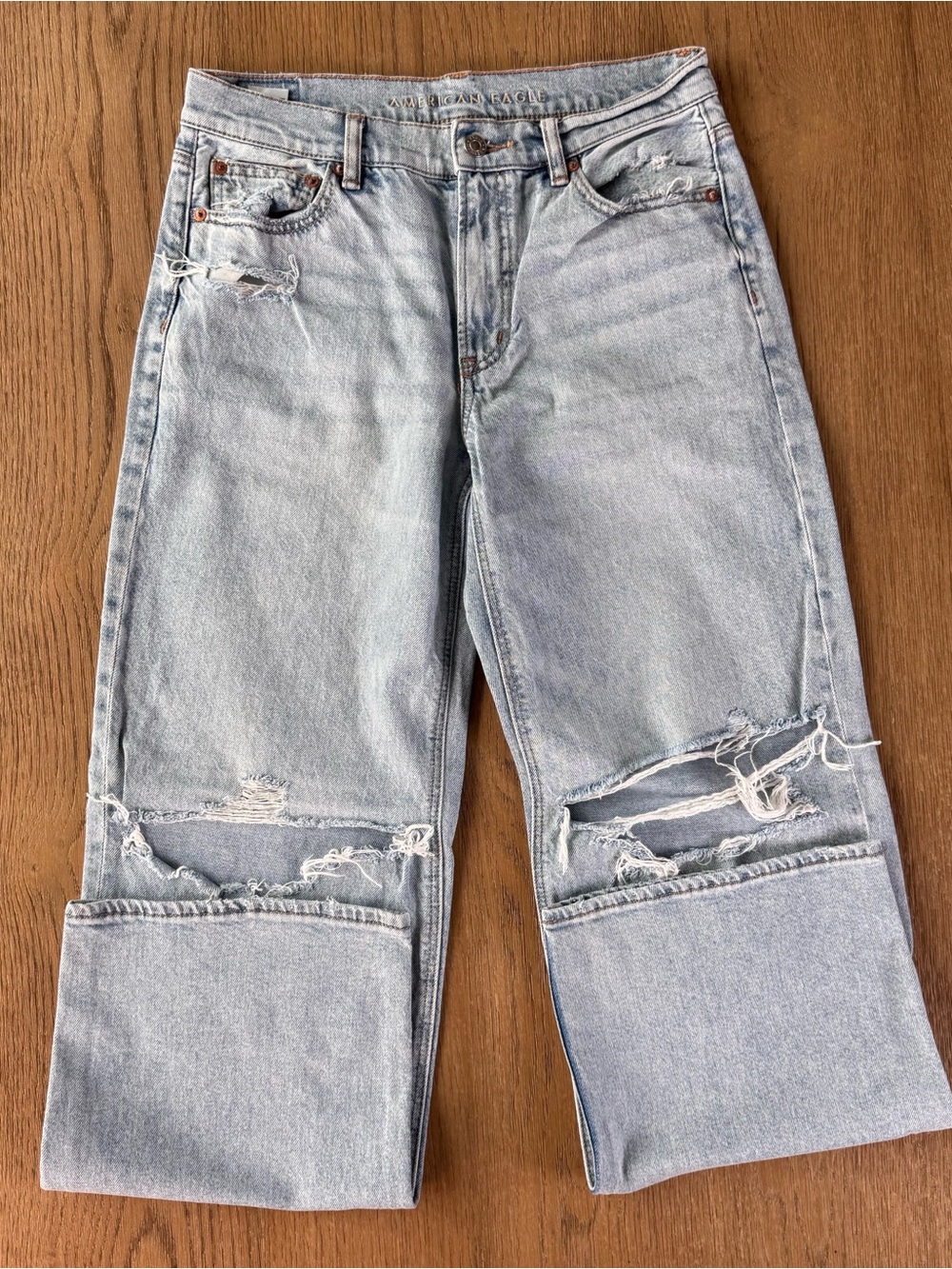 American Eagle Outfitters Light Blue Straight Leg Distressed Jeans